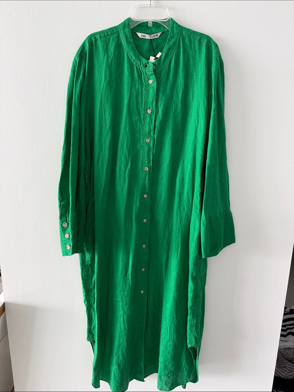 Zara Emerald Green Long Button-Front Shirt Dress